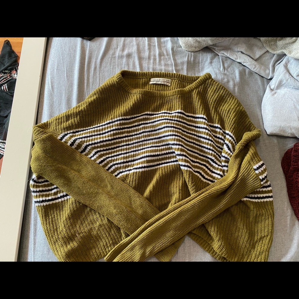 Green Black and White striped cropped sweater